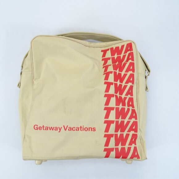 Vintage‎ TWA Airline Beige Getaway Vacation Carry On Messenger Tote Bag - Picture 12 of 13